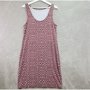 Storq Maternity Tank Dress Womens S Rust White Scoop Neck Checkered‎ Geo Stretch